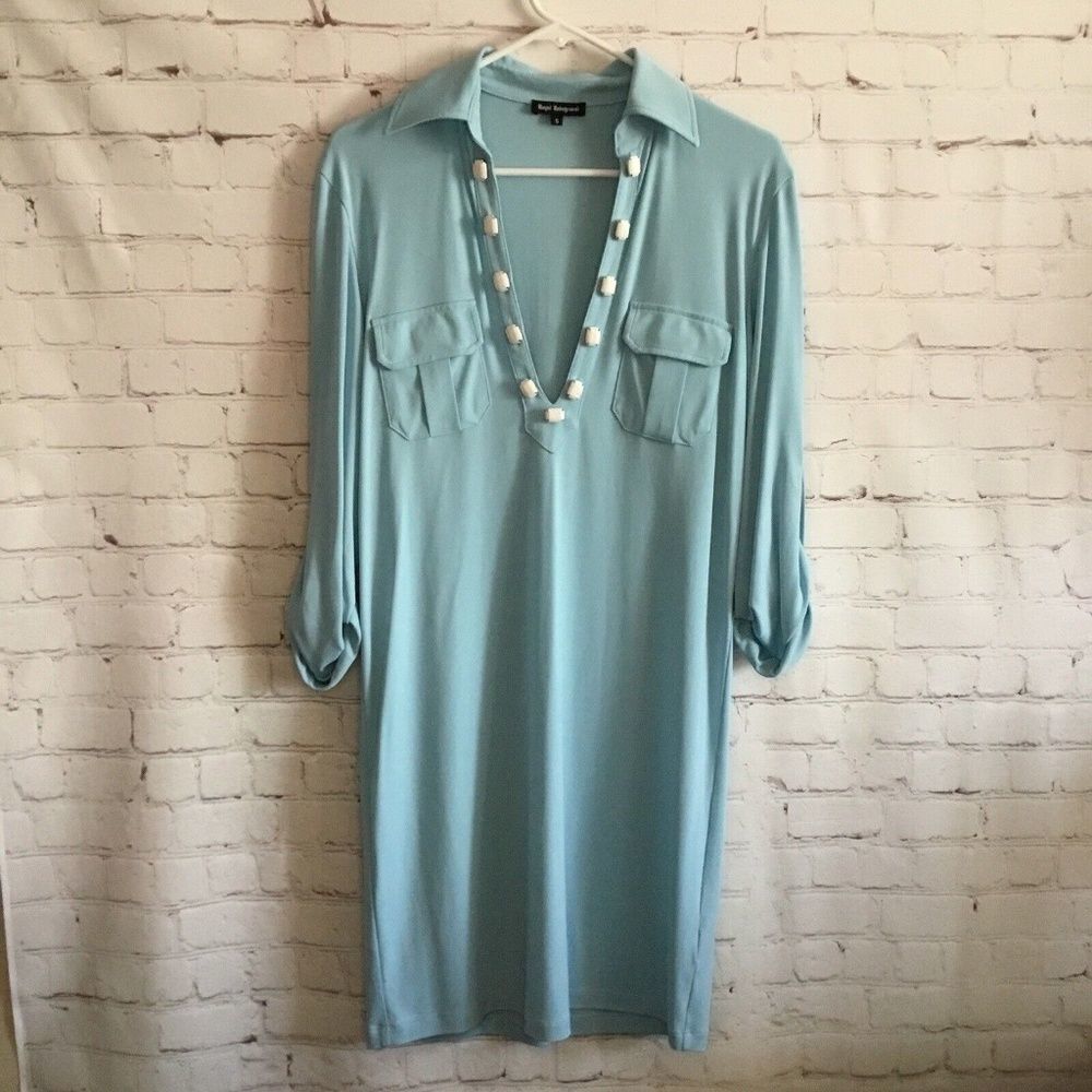 NWOT‎ Royal Underground Women's Size S Blue Sky Deep V-Neck Mini Dress